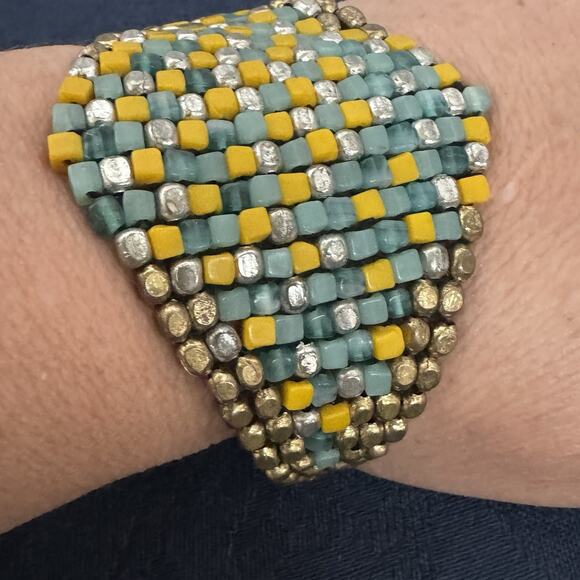 NWT Kenneth Cole Yellow Green Gold Silver Tone Bead‎ Turquoise Cord Bracelet - Picture 4 of 5